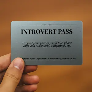 Introvert Pass: Funny Introvert Gift | Social Battery Excuse Card for Introverts