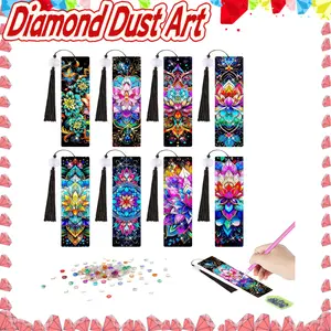 8-piece set of diamond painting art bookmarks -Colorful lotus patterns, 5D irregular diamond paintingbookmarks and pendants, DIY handmade home andoffice supplies reading bookmarks Book Accessories