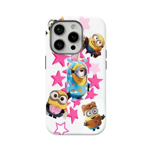 Cute cartoon Minions pattern film phone case, compatible with iPhone 12, 13, 14, 15, 16, and 17. Simple color scheme, glossy texture, unisex protective case.