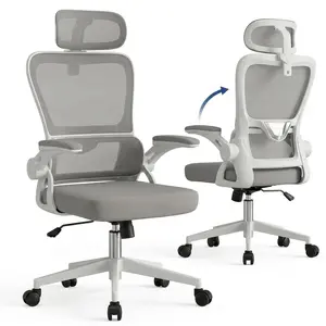 MOJAY Office Chair Ergonomic Desk Chair, Mesh Computer Chair with Adjustable Headrest & Armrests, High Back Swivel Task Chair for Long Hours
