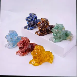 Natural Crystal Resin Lion Figurine - Healing Gemstone Home Decoration, Spiritual Gift for Crystal Enthusiasts