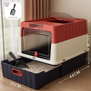Double-Door Drawer Cat Litter Box – Fully Enclosed Cat Toilet with Integrated Storage Solution, Modern Furniture Aesthetic & Anti-Splash Design for Stylish Interiors