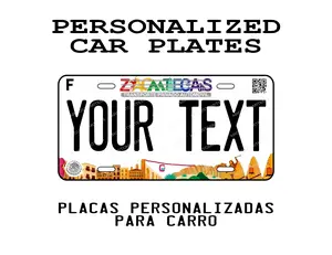 Personalized Zacatecas License Plate Decorative - Decorative Aluminum Plate with High-Gloss Finish, Standard 6"x12"