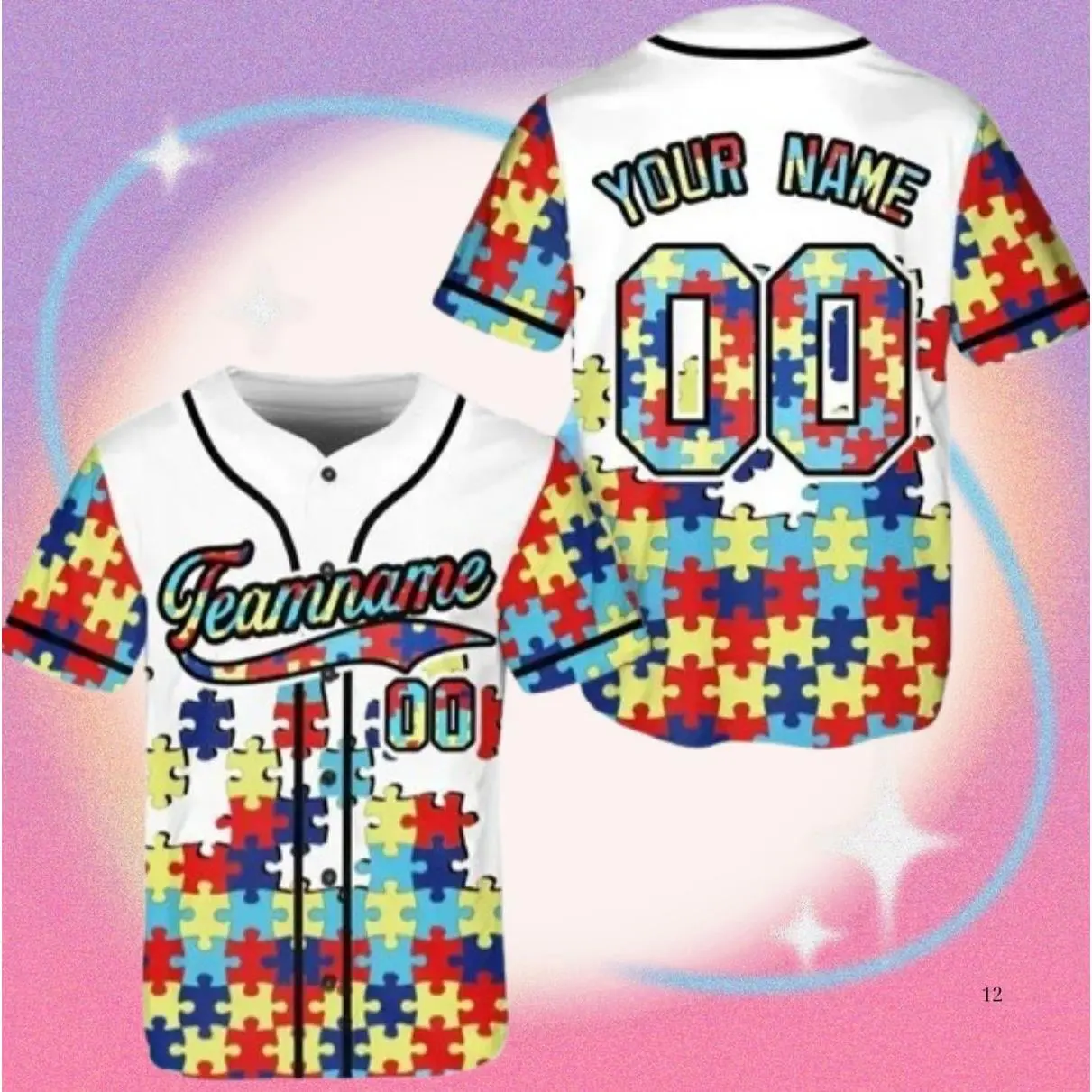 Personalized Autism Awareness Baseball Jersey, Custom Name and number Puzzle Autism Baseball Jersey, Autism Support Baseball