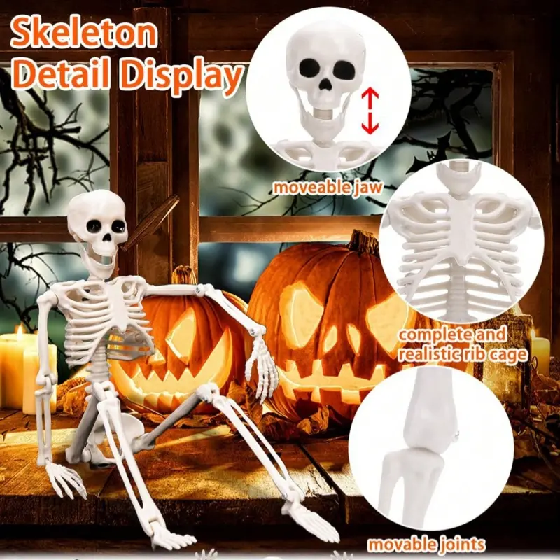【Hot Selling】Halloween Skull Decoration Set, 16 Inch Full Body Poseable Hanging Plastic Skeletons, Indoor Outdoor Party Decor Gift Idea