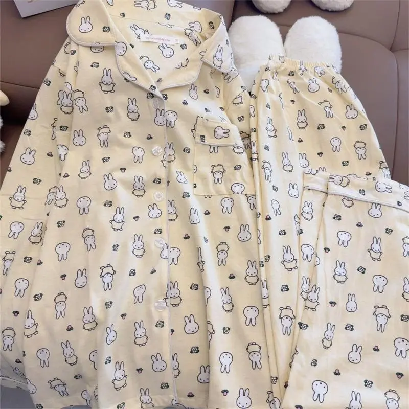 Women's Kawaii Miffy Cartoon Print Long-Sleeve Pajama Set - Spring & Autumn Loungewear for Student Dormitory, Home Use