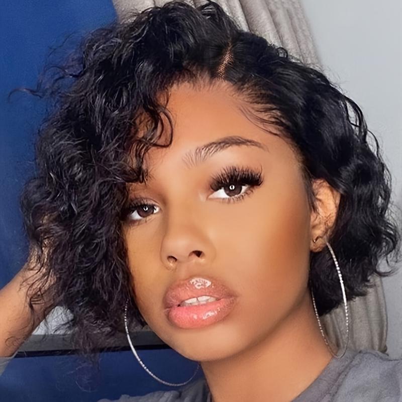 Chic Short Pixie Cut Curly Wave Wig For Women 6INCH 13X4X1 T-Part Lace Front 200% Density Remy Human Hair Natural Black Dealsforyoudays TikTokShopBlackFriday