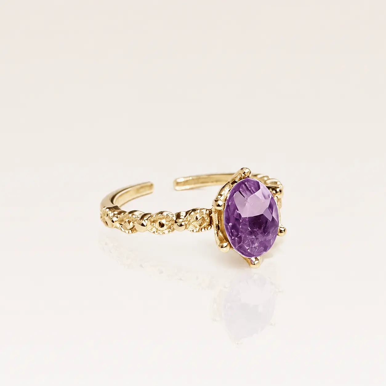 Purple Detail Open Ring, Vintage Inspired Adjustable Ring with Textured Band Design and Elegant Color Accent, Minimal Fashion Jewelry for Daily Wear, Trendy Accessory for Women