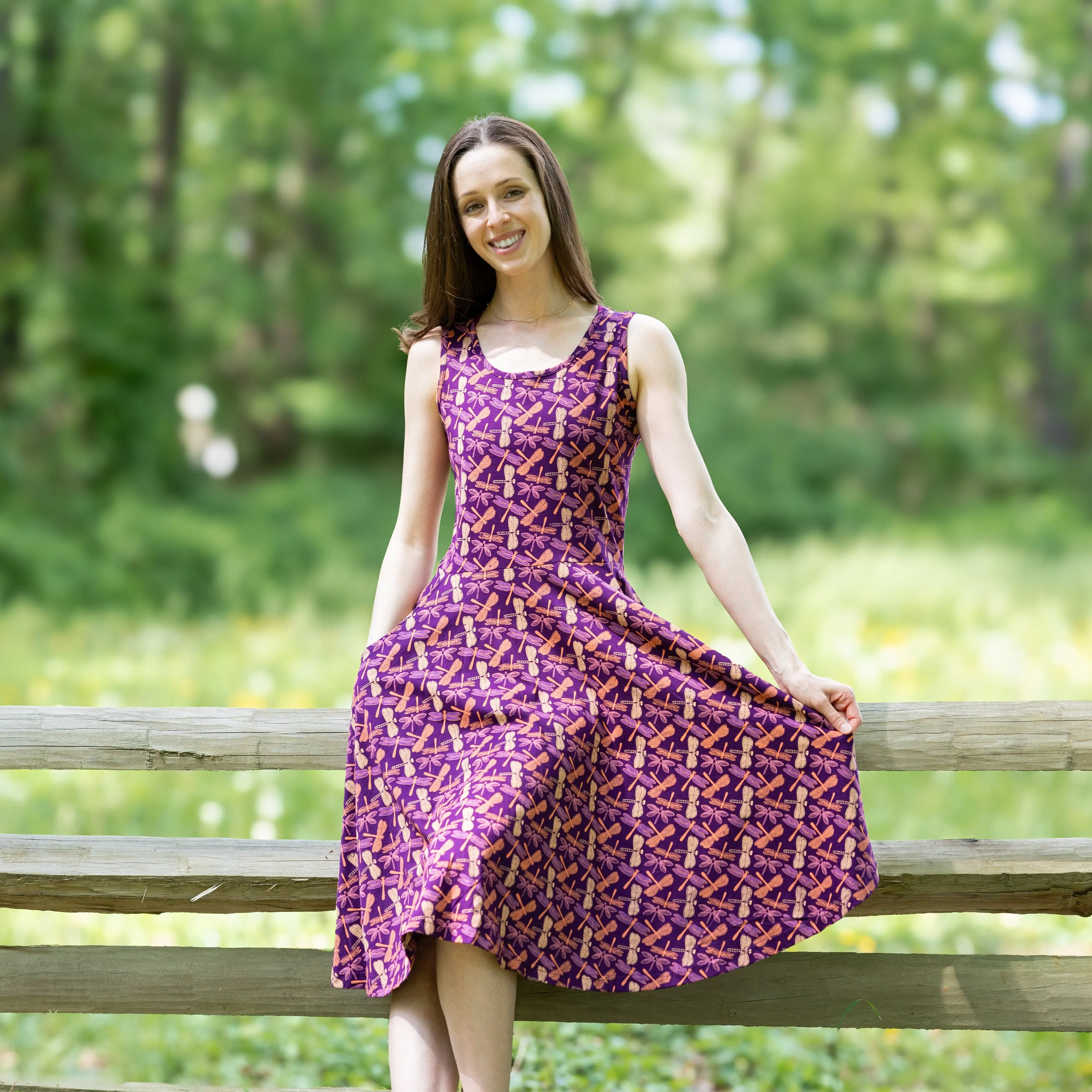 Dragonfly Sleeveless Twirl Dress with Pockets