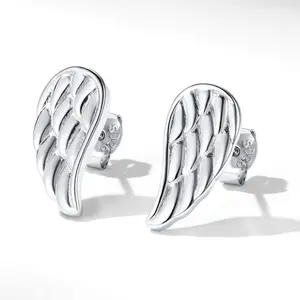 ChicSilver S925 Cute Angel Wing Shape Stud Earrings Stackable Dainty Daily Minimalist Simple Casual High Polished 925 Sterling Silver Sparkling Shiny Cubic Zirconia Summer Studs Jewelry Unisex Earrings for Women Men