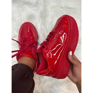 BILLIE-1 Red Patent Platform Sneaker - Low Top - Lace Up