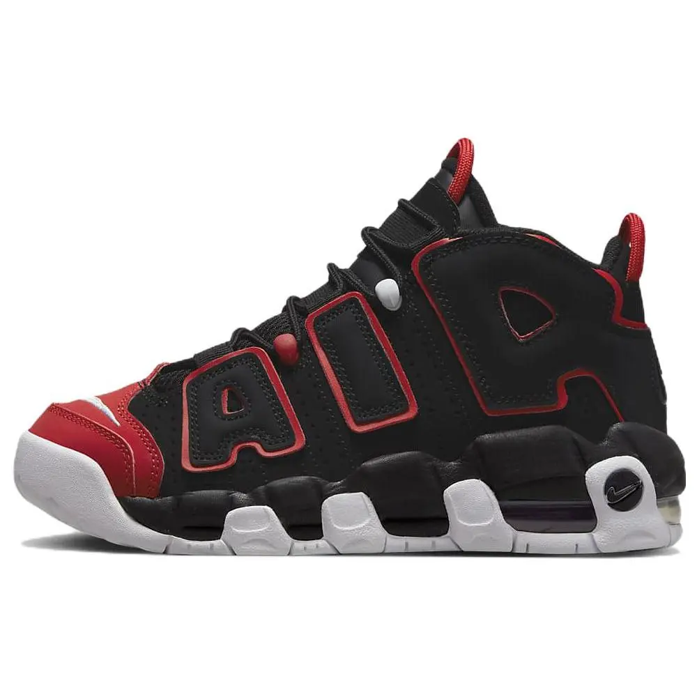 Nike Air More Uptempo 96 Red Toe GS Versatile Cushioned Durable High Top Basketball Shoes Kids'' FB1344-001