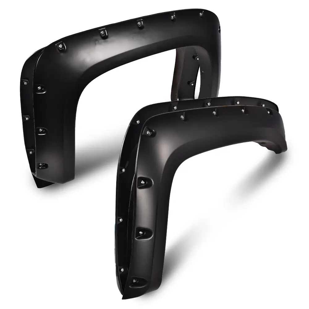 ALLGOOD 4PCS Textured Black Polypropylene Pocket Rivet Style Wheel Fender Flares, Aftermarket Truck Exterior Accessories for Chevy Silverado 1500 2007-2013/2500HD 3500HD 2007-2014, Gravel-Blocking Wheel Arch Protector Guard Trim, Assembly Required