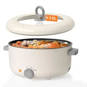 AliZence Electric Pot, 3L Hot Pot Electric, Rapid Noodles Cooker, Non-Stick Frying Pan, Multifunctional Electric Hot Pot for Steak, Egg, Ramen, Soup, Shabu Shabu Pot for Camping, RVs, Party, Beige