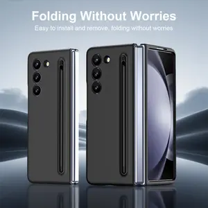 Solid Color Phone Case with Pen Holder, Shockproof Phone Protective Cover, Phone Accessory Compatible with Samsung Fold 3/4/5/6, Casing