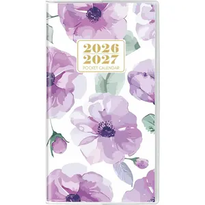 Pocket Calendar 2026-2027, Monthly Purse Planner - 6.7" x 3.7" - Runs from January 2026 Until December 2027, Floral Pocket Calendar with PVC Cover for Planning, Organizing and Office