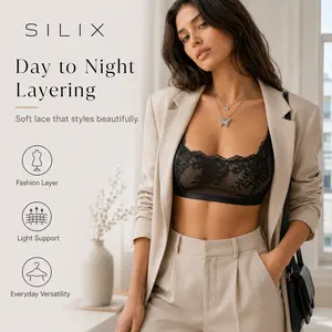 SILIX Women’s Soft Lace Bralette – Breathable Mesh Wireless Bra with Adjustable Straps, Lightweight Everyday Comfort & Layering Top