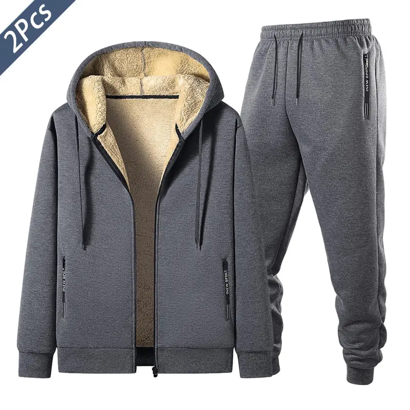 Men's Winter Fleece Lined Hoodie & Joggers Set - 2 Piece Casual Sporty Thermal Tracksuit