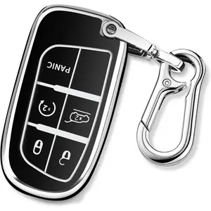 for Jeep Key Fob Cover with Keychain TPU Protection Key Case Compatible with Grand Cherokee Renegade Compass Smart Key