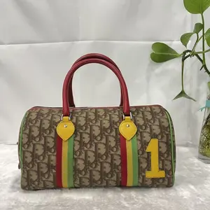 Pre-owned Auth Christian Dior Rasta Oblique Trotter Boston Bag with Multicolor Stripes