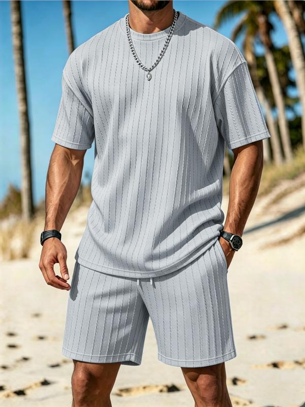 Men's 2-Piece Set with Round Neck T-Shirt and Shorts, Casual Graphic Print Polyester Summer Sports Casual Wear Athleisure Summer Clothes Menswear