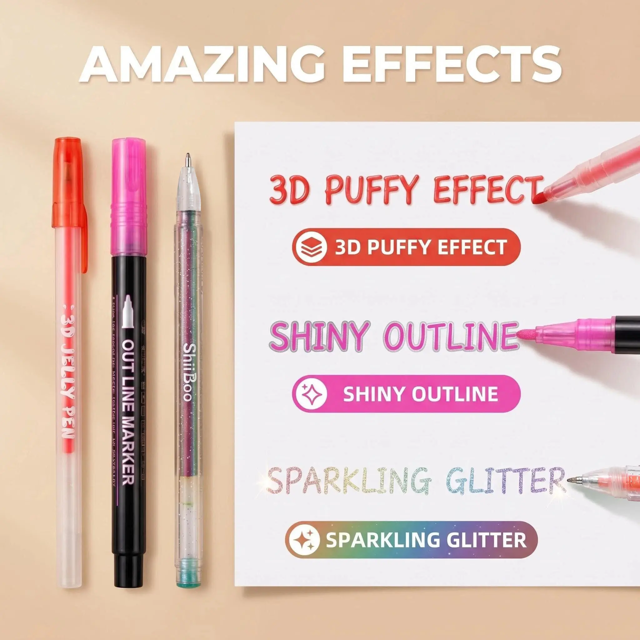 36-Piece Art Pen Set, perfect for Painting ，journaling and Bible note-taking. This kit includes 12 3D Jelly Pens, 12 Outline Markers and 12 Glitter Gel Pens.#SummerVibes