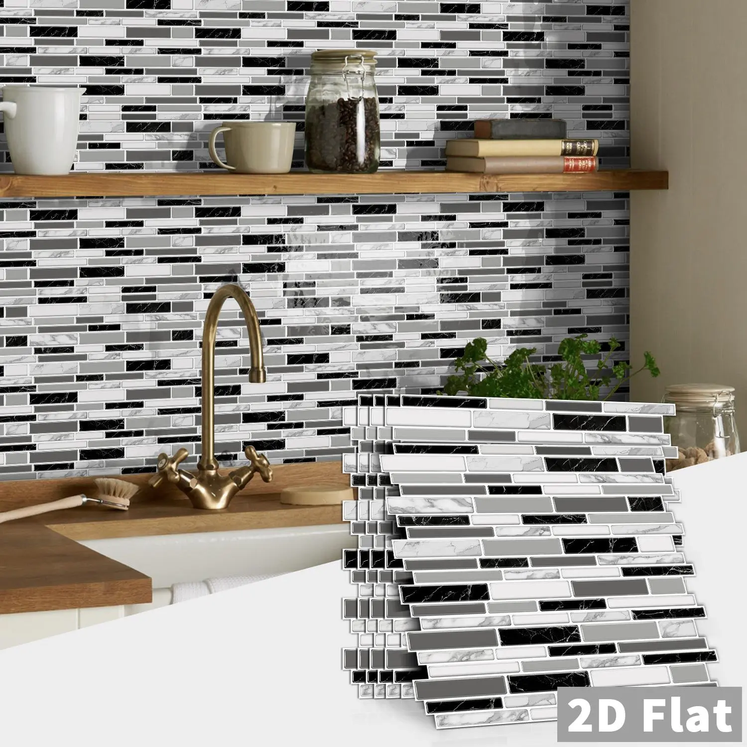 1/12 Pieces Retro Black-White-Gray Marble Backsplash Peel & Stick Wallpaper - Waterproof, Oil-Resistant For Kitchen, Bathroom, Living Room Decor - Easy Apply & Remove Ceiling Decoration