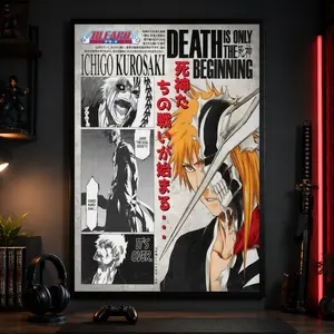 Bleach Ichigo Kurosaki Anime Manga Poster Art Print, Vintage Minimalist Japanese Wall Decor ArtworkCanvas Poster Wall Decor, Room Decorations, Funky Home Decor,anime wall art,bedroom canvas poster