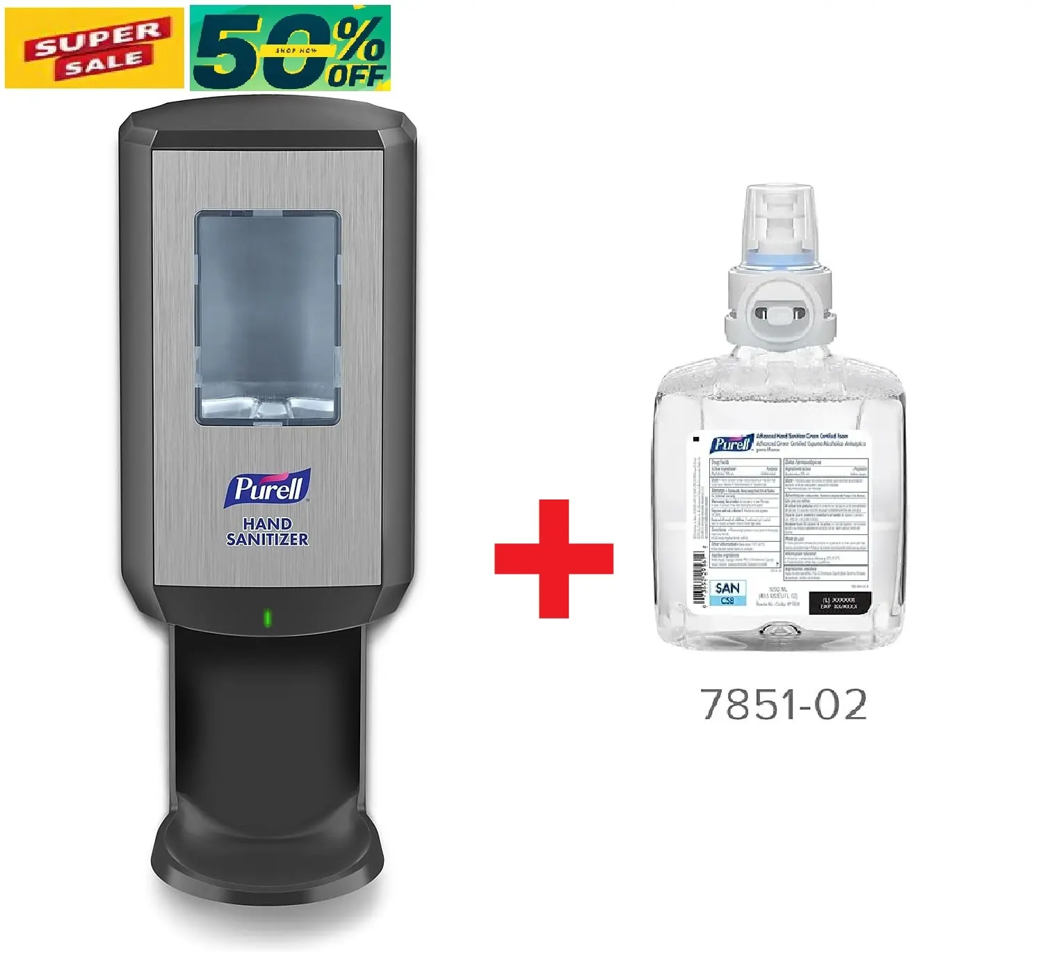 PURELL CS8 Automatic Sanitizer Dispenser + 1200mL Foam Refill Installed