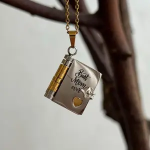 Book Necklace for Mom/ Granddaughter/ Grandson (English & Spanish), Perfect Gift for Mother's Day / Birthday, Meaningful Jewelry of Love, Book-shaped Pendant with a Flip-page Design, Exquisitely Crafted from Rust-proof 316 Titanium Steel, SummerVibes
