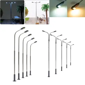 10pcs Model Railway Train Street Lights,  1:100 HO OO Scale Warm White/White Lamp Street Lights for Layout Train Scenery Miniature Accessories (Single/ Dual Heads Optional)
