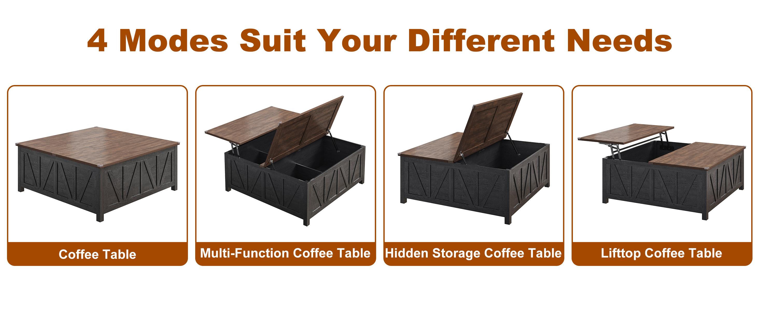 Lift Top Coffee Table 43.3" Farmhouse with Hidden Storage Compartment & Adjustable Shelves, Square Multi-Functional Coffee Table for Living Room