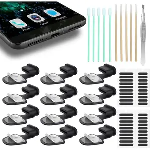 USB-C Plugs (12 PCS), Anti Lost  USB Type C Port Plug Protector, USB C Dust Cover Caps Compatible with  15/16 / 17 Pro Max Plus, with Speaker Mesh Cover/Clean Tools
