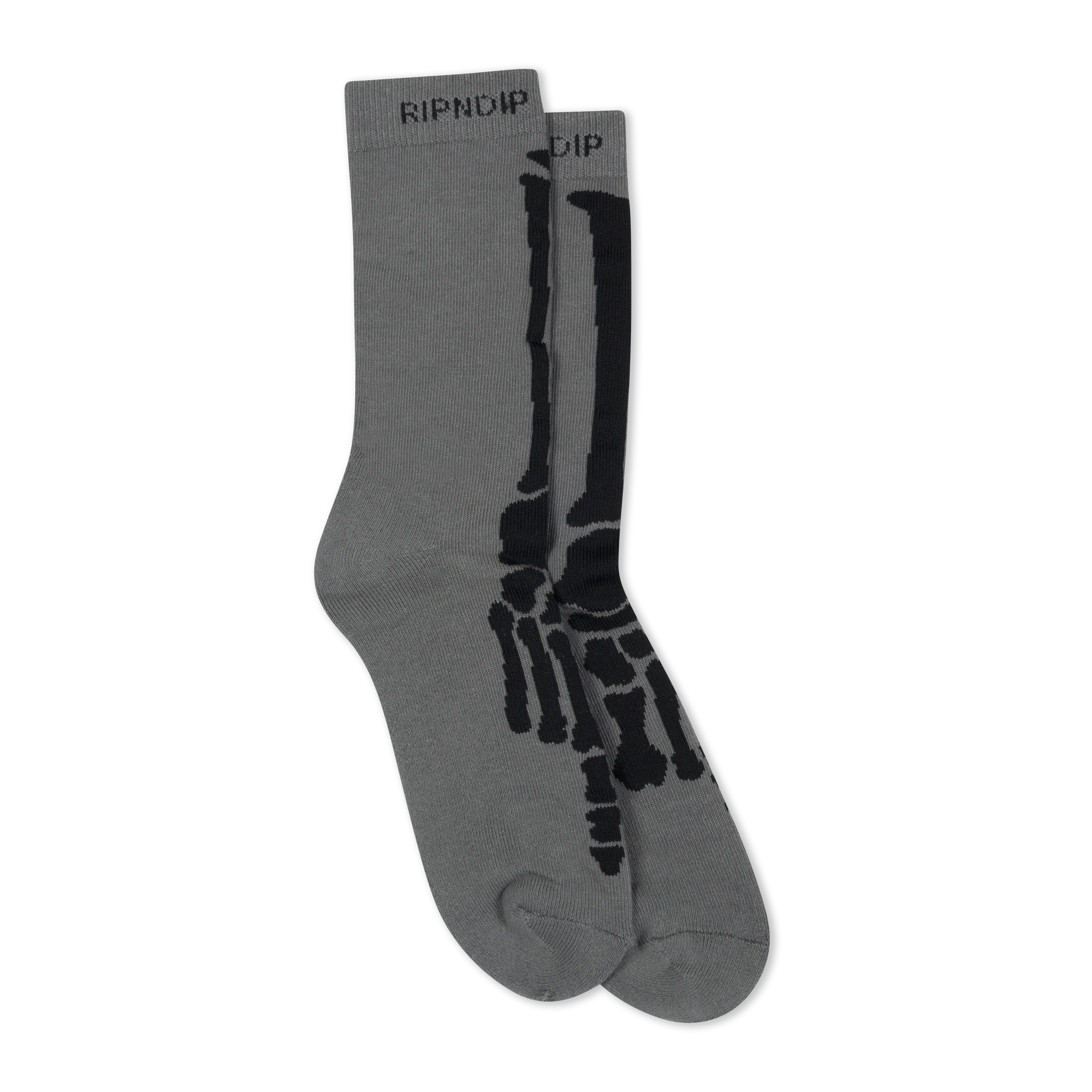 RIPNDIP Men's Skeleton Print Crew Underwear Socks - High-Stretch Cotton-Blend with Spandex, Elastane, Breathable All-Season Menswear in Charcoal