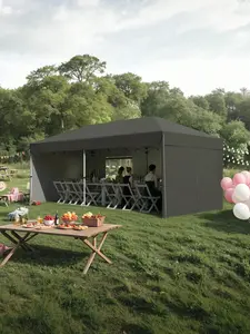 10'x20' Portable Pop-Up Canopy Tent - Made With 210D Oxford Fabric, Features 4 Sidewalls, 12 Stakes, And 6 Sandbags For Farmers Markets, Wedding Events, And Camping, Black