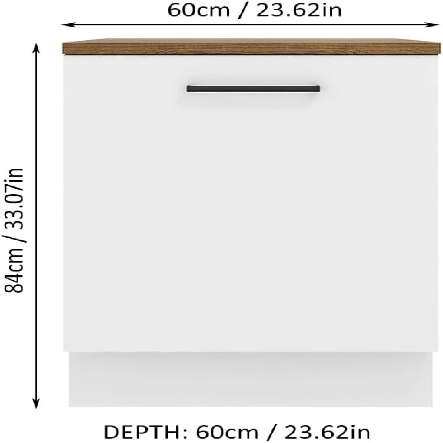 Madesa Hazel Kitchen Storage Base Cabinet with Adjustable Feet and an Internal Shelf 23 Inch Wide Engineered Wood Slab Doors Painted Finish Floor Mount Removable Plinth - White