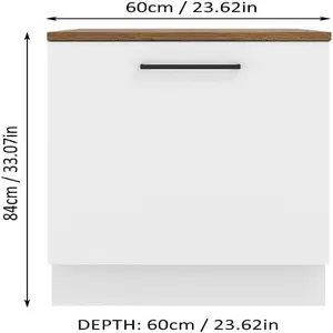 Madesa Hazel Kitchen Storage Base Cabinet with Adjustable Feet and an Internal Shelf 23 Inch Wide Engineered Wood Slab Doors Painted Finish Floor Mount Removable Plinth - White