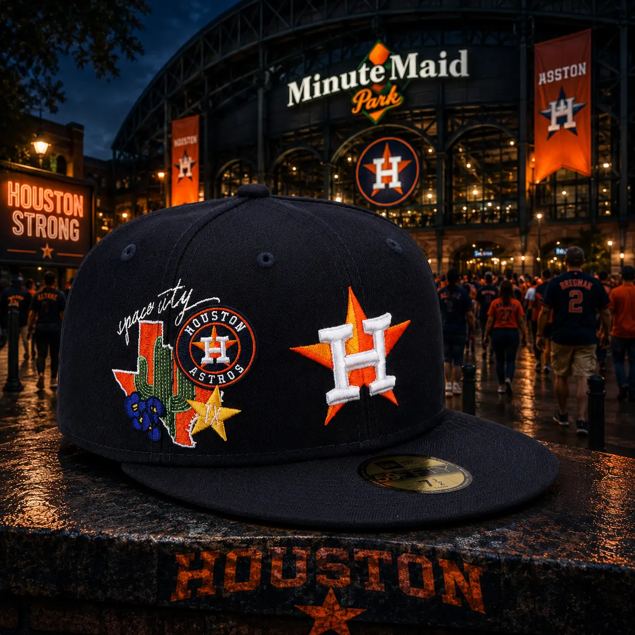 New Era Houston Astros City 59FIFTY Fitted Hat - Flat Brim Sports Collectible Headwear