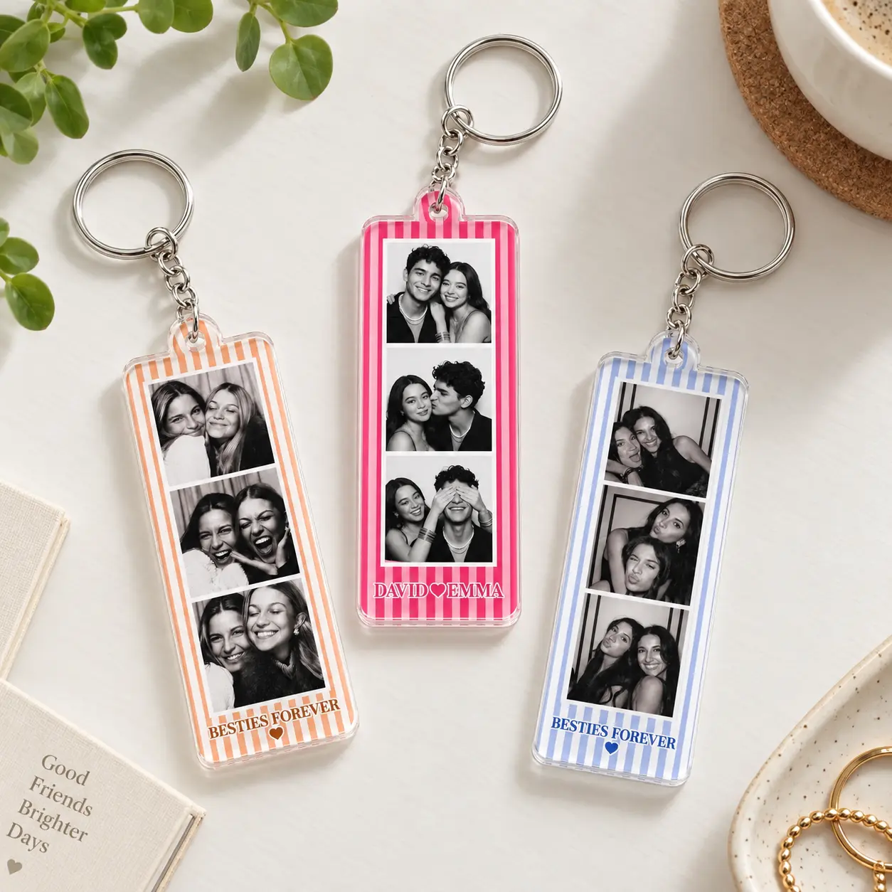 Custom Photo Booth Acrylic Keychain – Personalized Couple & Best Friend Photo Strip Charm, Gift for Her