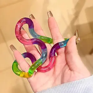 Deformable knot pressure relief toy, variable form rope decompression toy, rainbow color pressure-resistant deformable rope, best decompression toy, Soft Squishy Silicone