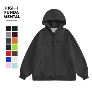 Oversize loose and spacious Japanese retro simple and fashionable 330g large CVC looped zipper hoodie
