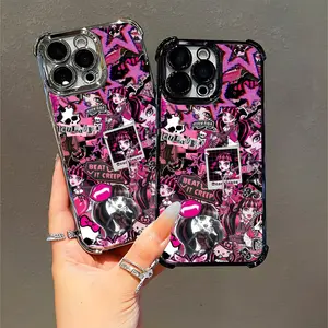 Monster High Pink Gothic Cartoon Character Phone Case Compatible with iPhone 11/12/13/14/15/16 (Pro Max/Plus) for Teens Monster High Fans Spooky Cute Aesthetic
