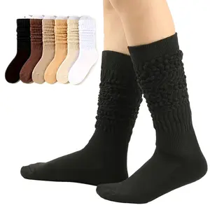 6 Pack Knit Calf Socks for Women Girls Fall Winter Warm Soft Comfortable Casual Slouchy Socks in 6 Colors Beige White Black Brown Tan Coffee Perfect for Daily Wear Outfit Matching