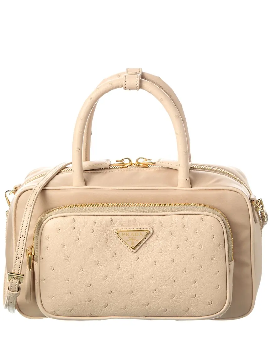 Prada Mini Tessuto & Ostrich Shoulder Bag