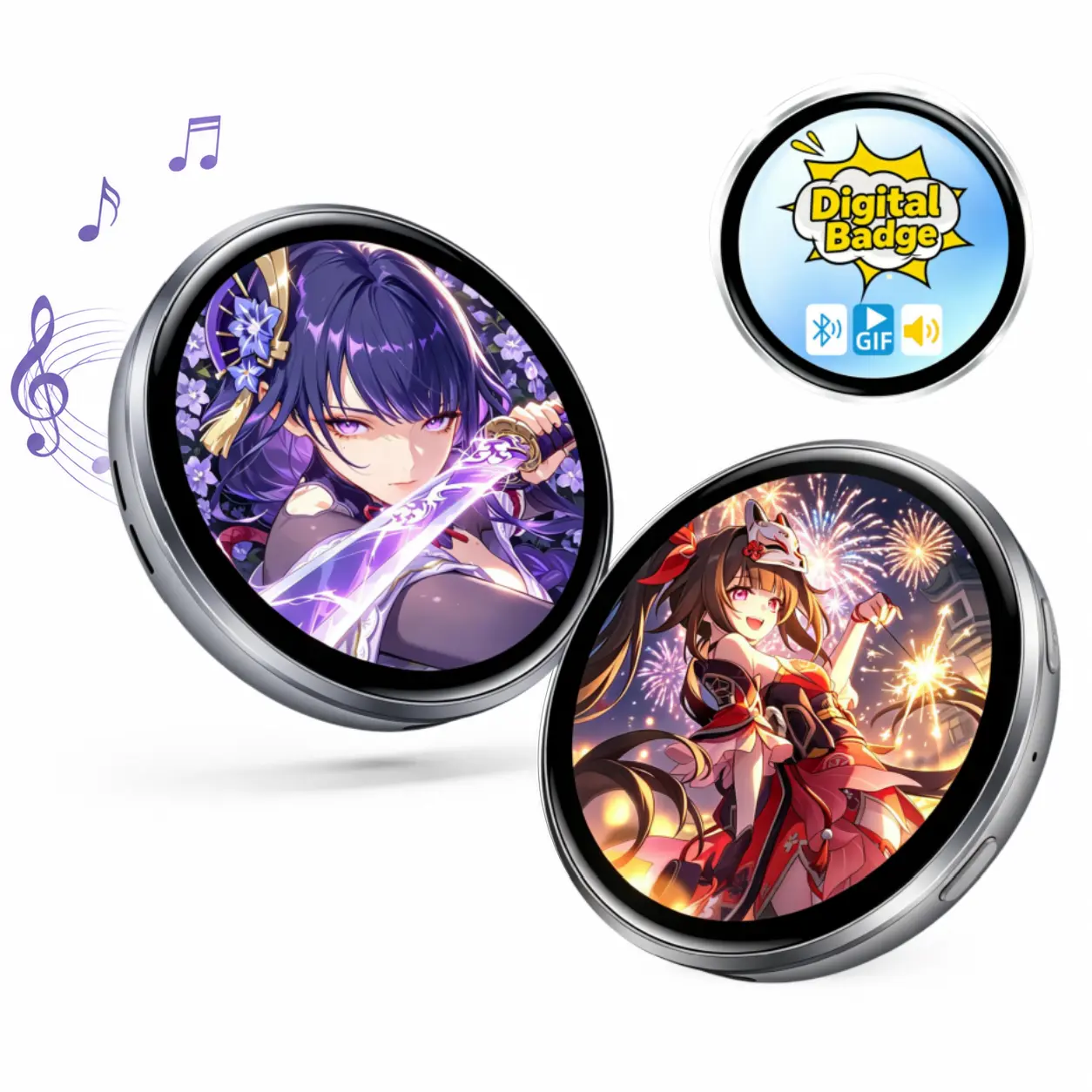 New Digital Badge – 1.8" Touchscreen Display for Photos & Videos with Sound, Long Battery,Your Emoji Mood Expression – Perfect for Anime Fans, Cosplay, and Concert Support