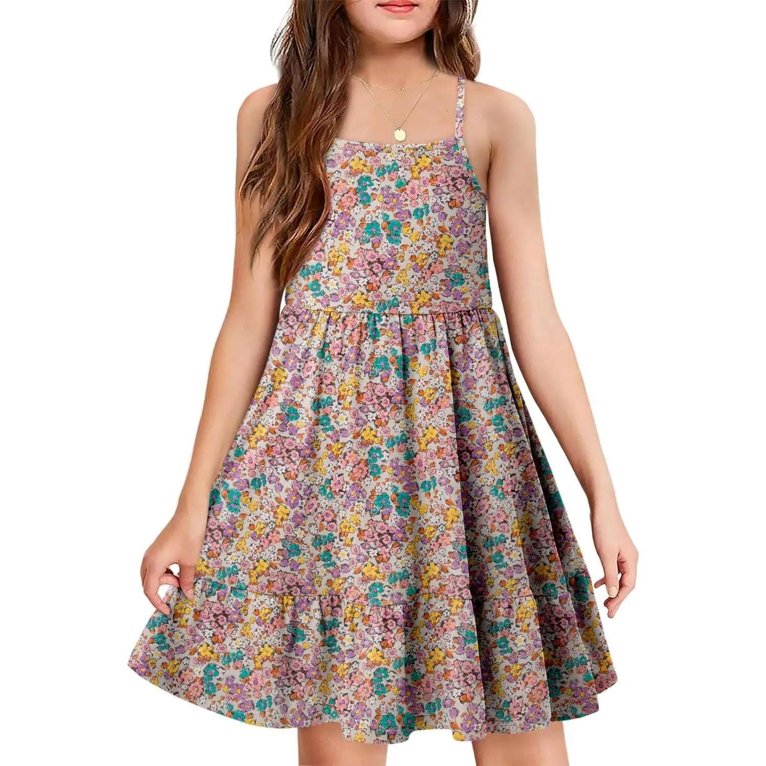 Girls Dress Casual Round Neck A Line Ruffle Sleeve Knee Length Dresses 4-13 Years Girls Dress Casual Round Neck A Line Ruffle Sleeve Knee Length Dresses 4-13 Years