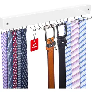 Tie Rack Wall Mounted, Belt Rack Tie Organizer for Men with 20 Storage Hooks, Non Slip 180  Rotating Tie Holder Belt Hanger for Closet/Wall Mount