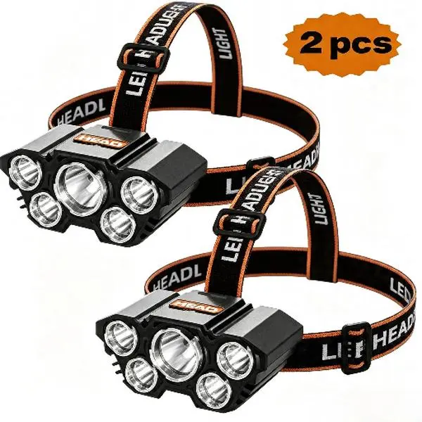 2 Pack USB Rechargable Headlamp with 5 Super Bright LED Lamp Beads - Powerful Flash Lights with 3 Lighting Modes, Waterproof Head Lights For Forehead, Adjustable Headlight for Outdoor Camping,Hiking,Night Fishing,Running, Practical Survival Kit Supplies