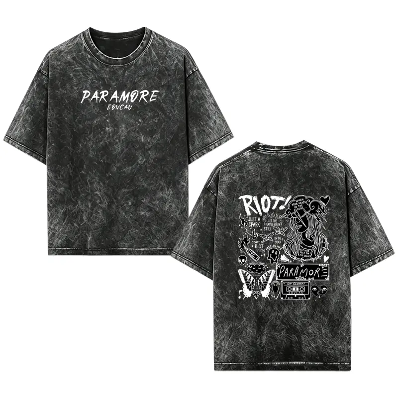 [EOVCAU]Retro Paramore Riot! acid wash T-shirt,Paramore Short-Sleeve Cotton T-shirt,Rock Band TShirt,Retro Music Tee,Rock Music Lover Shirt,Vintage Band Shirts Casual Fabric Fit Top,Men's and Women's Clothing，Casual Crew Neck T-Shirt For Summer