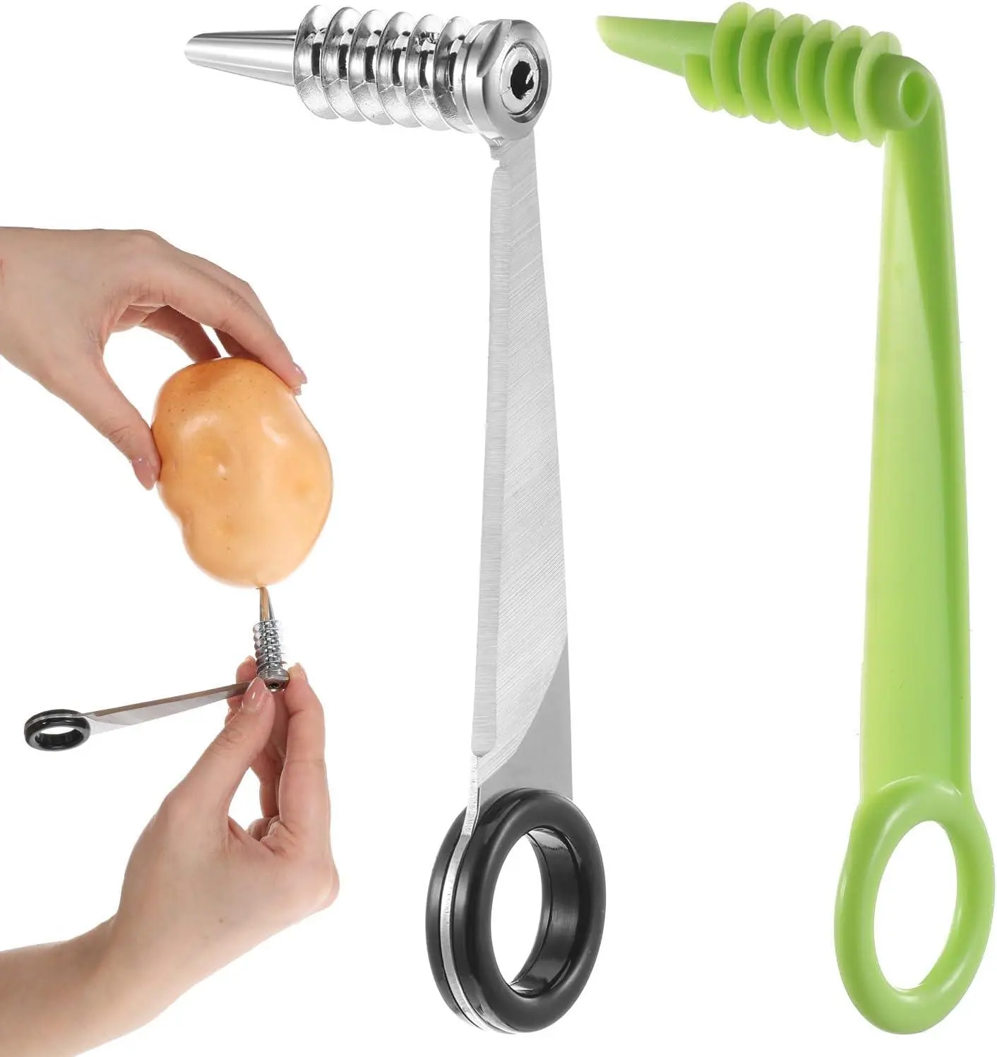 2 Pack Spiral Cutter Knives for Potato Vegetable Spiralizer Plastic Stainless Steel Spiral Knife Manual Spiral Cutter for Kitchen Accessories Fruits Carrots Cucumbers Tools Home Gsbnjuy